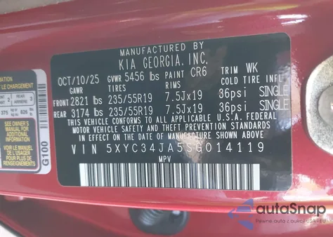 2025 Kia Ev6 Light Long Range z USA, uszkodzony, nr VIN 5XYC34JA5SG014119